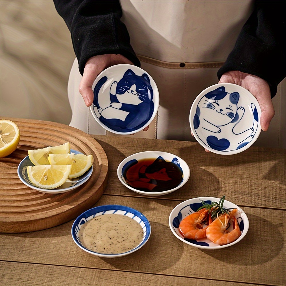 

4pcs/set Small Plate Set, 3.94x0.8inch, Cute Cat Design Ceramic Plate, Appetizer Dessert Sushi Saucer, Dining Bowl, For Home Dorm Restaurant, Tableware Accessories