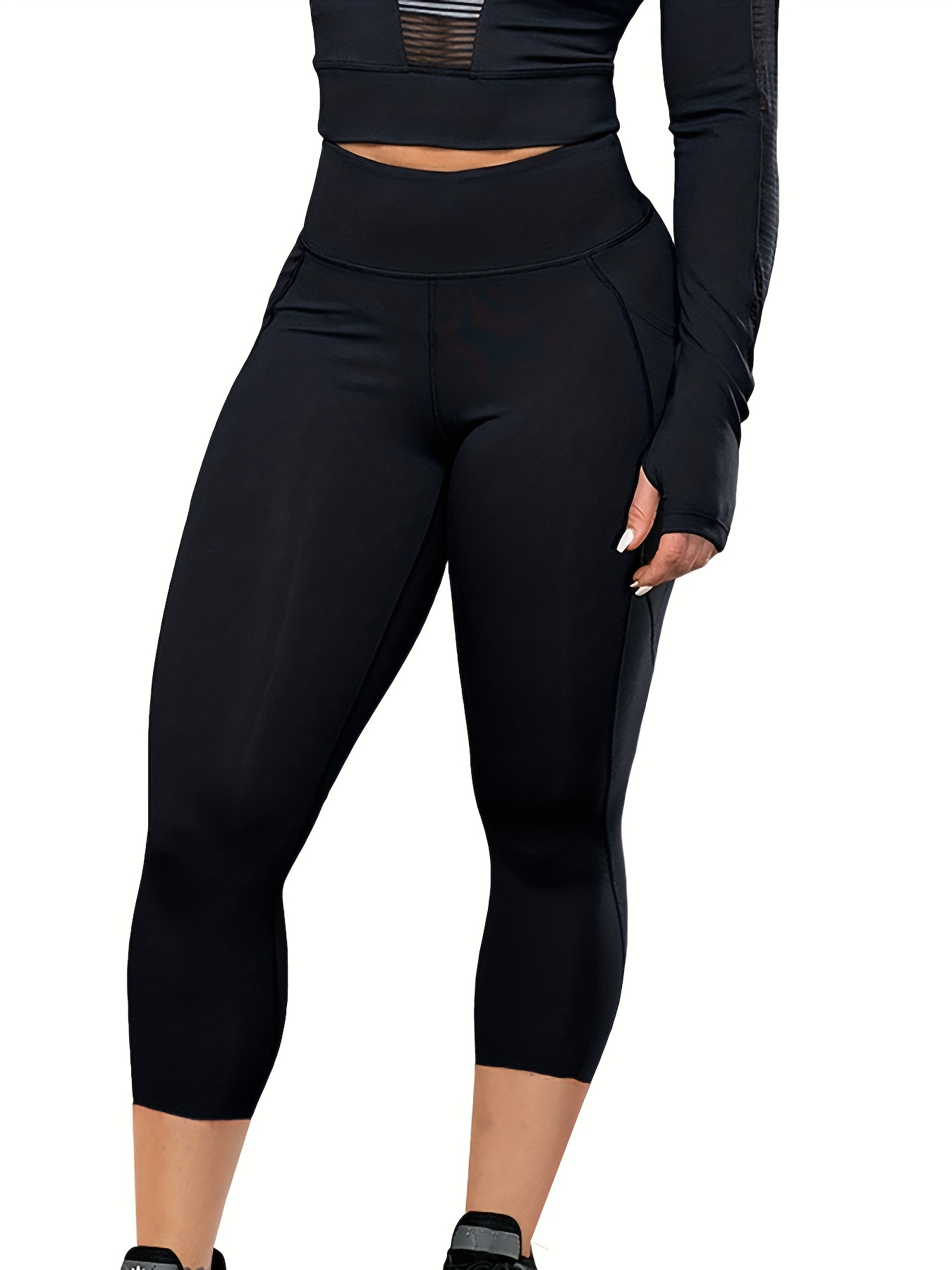 High Waist Skinny Capri Leggings Casual Solid Leggings - Temu