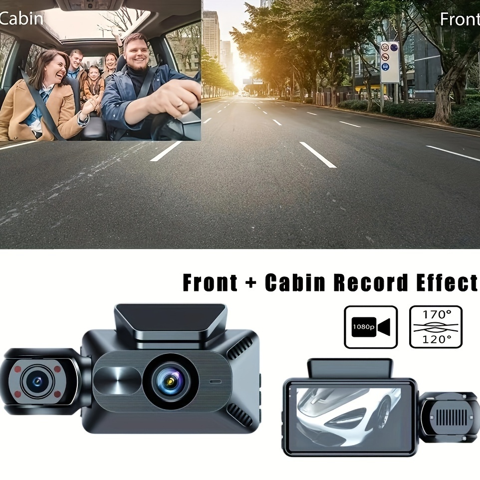 3-Kanal Dash Cam Front Und Rückseite Innen, 1080P Dash Cam IR Nachtsicht,  Loop-Aufnahme Auto