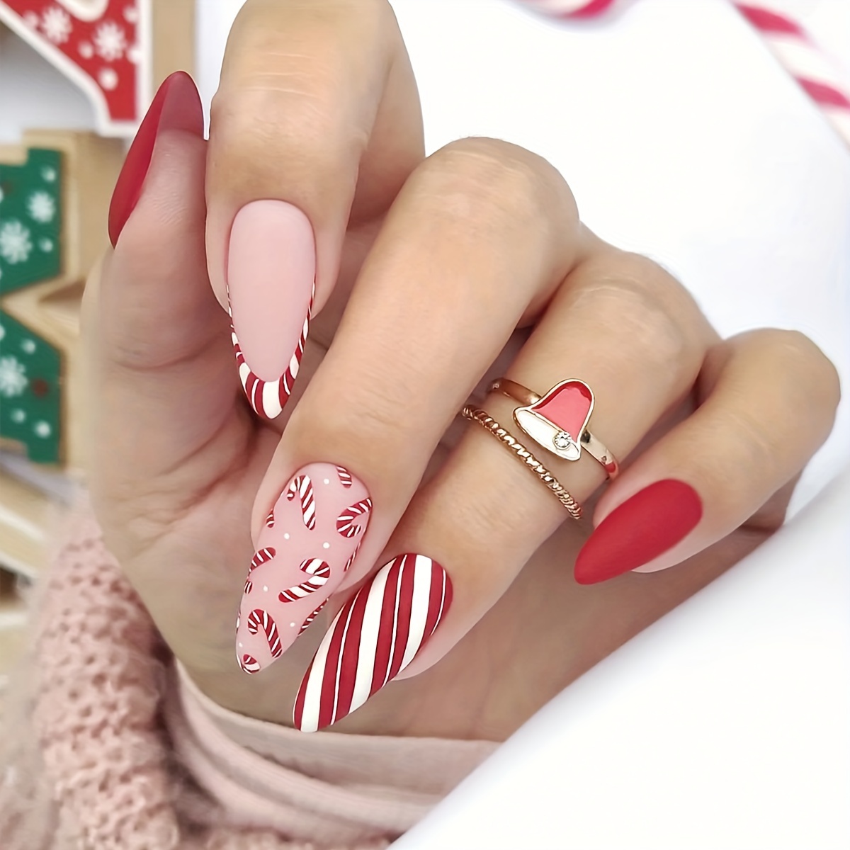 Manicure Monday - Matte Red Pink and White Striped Nails