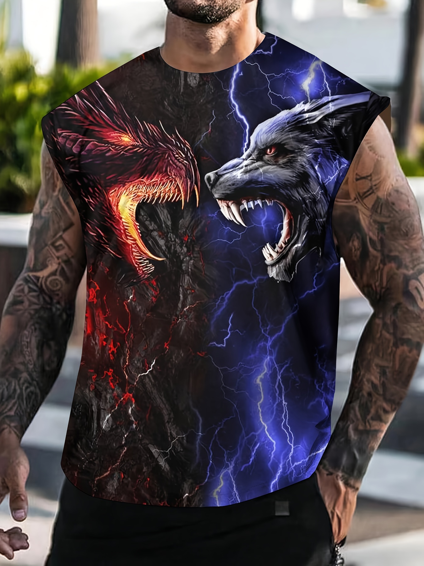 animal pattern 3d print tank top mens casual stretch sleeveless t shirt for summer gym workout training basketball multicolor 0