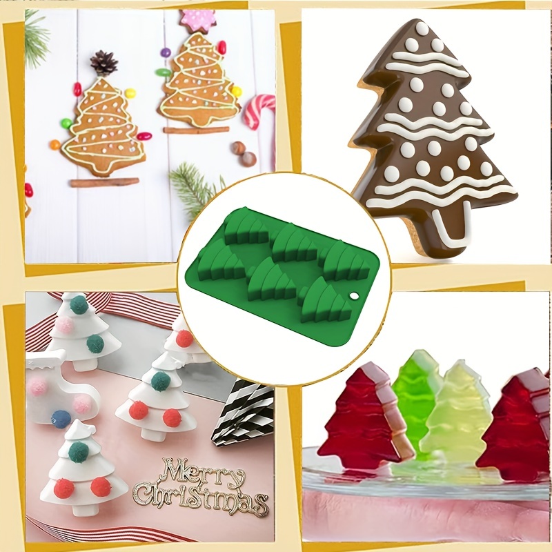 1PC Christmas Tree Silicone Molds,6 Cavity Candy Baking Trays for Holiday  Cakes,Candies,Gummy,Chocolates,Jelly,Soap,Ice Cube,Cookies (Red)