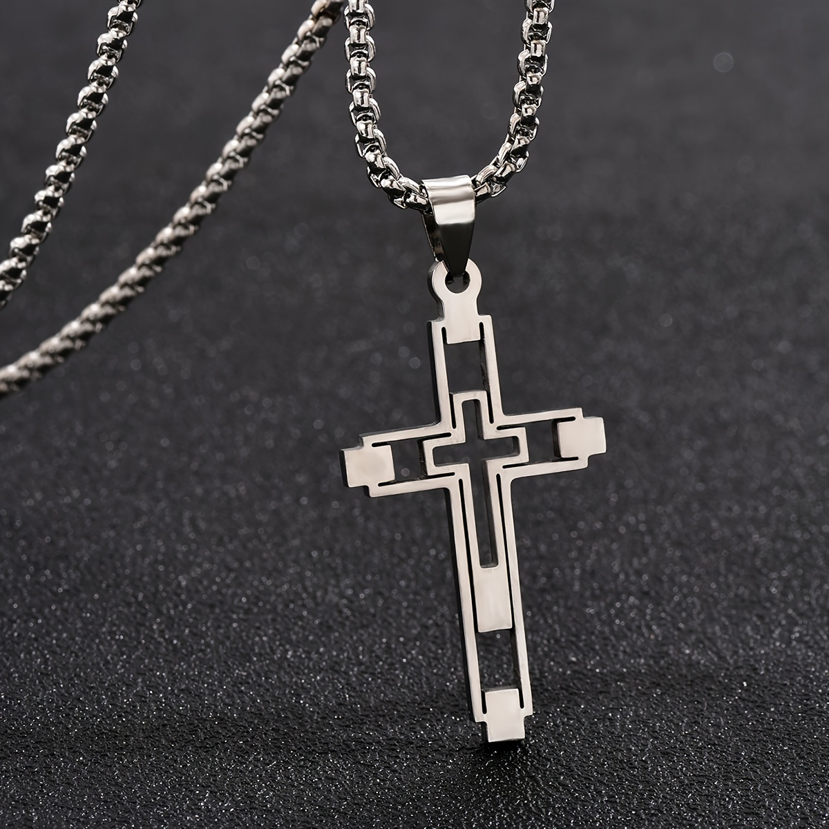 Christian Cross Charm Necklace Men's Stainless Steel - Temu