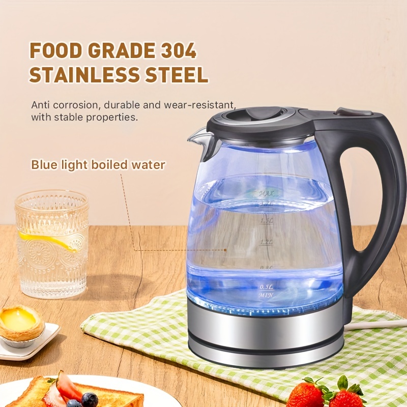 1200W Glass Electric Kettle with Stainless Steel Filter and Inner Lid -  1.7L Capacity, Wide Opening, Fast Boiling, Perfect for Tea and Hot Water,  Blac