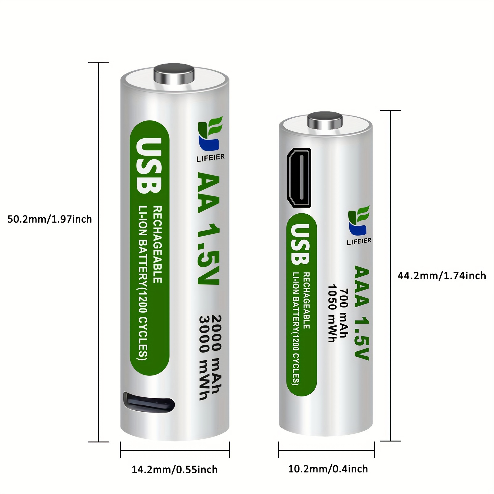 4pack USB AA AAA Rechargeable Battery 1.5V Fast Charger Type C Cable