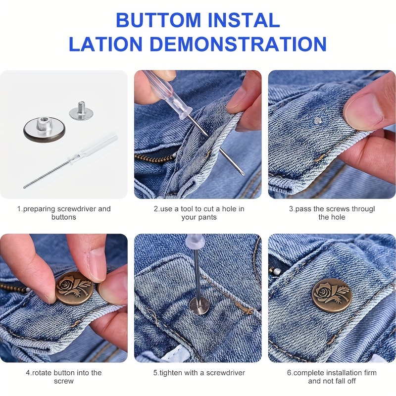 6pcs Jeans Buttons Replacement 17mm No Sewing Metal Button Repair