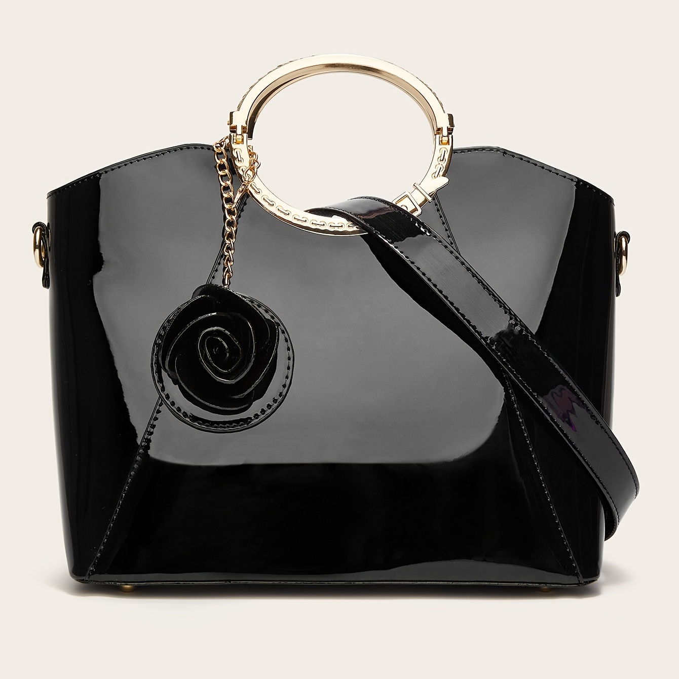 Fashion Patent Leather Handbag, Elegant Crossbody Bag, Women's Top Ring  Satchel Purse