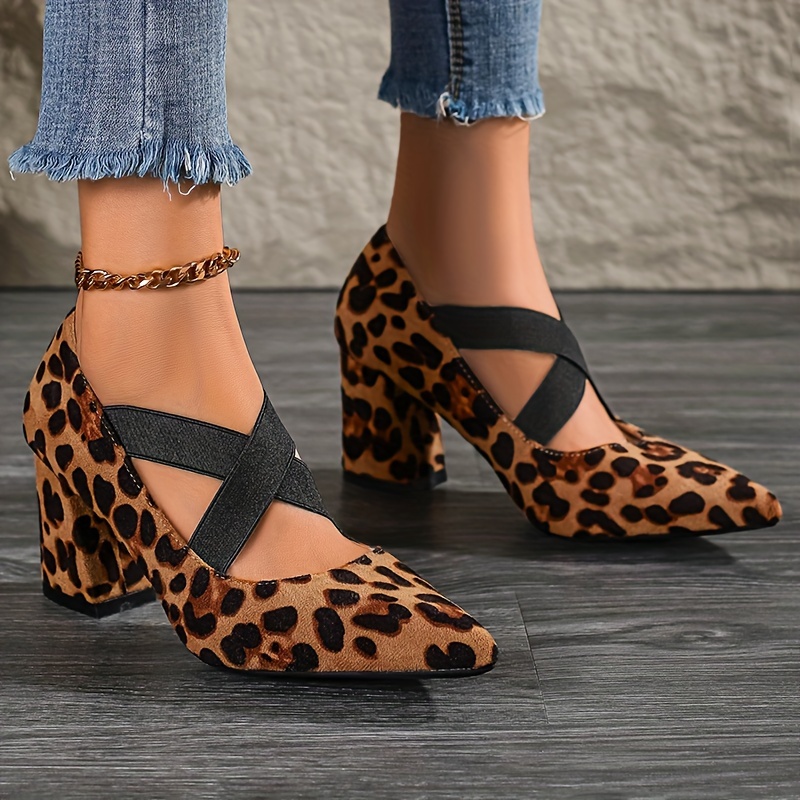 Leopard block outlet heel shoes