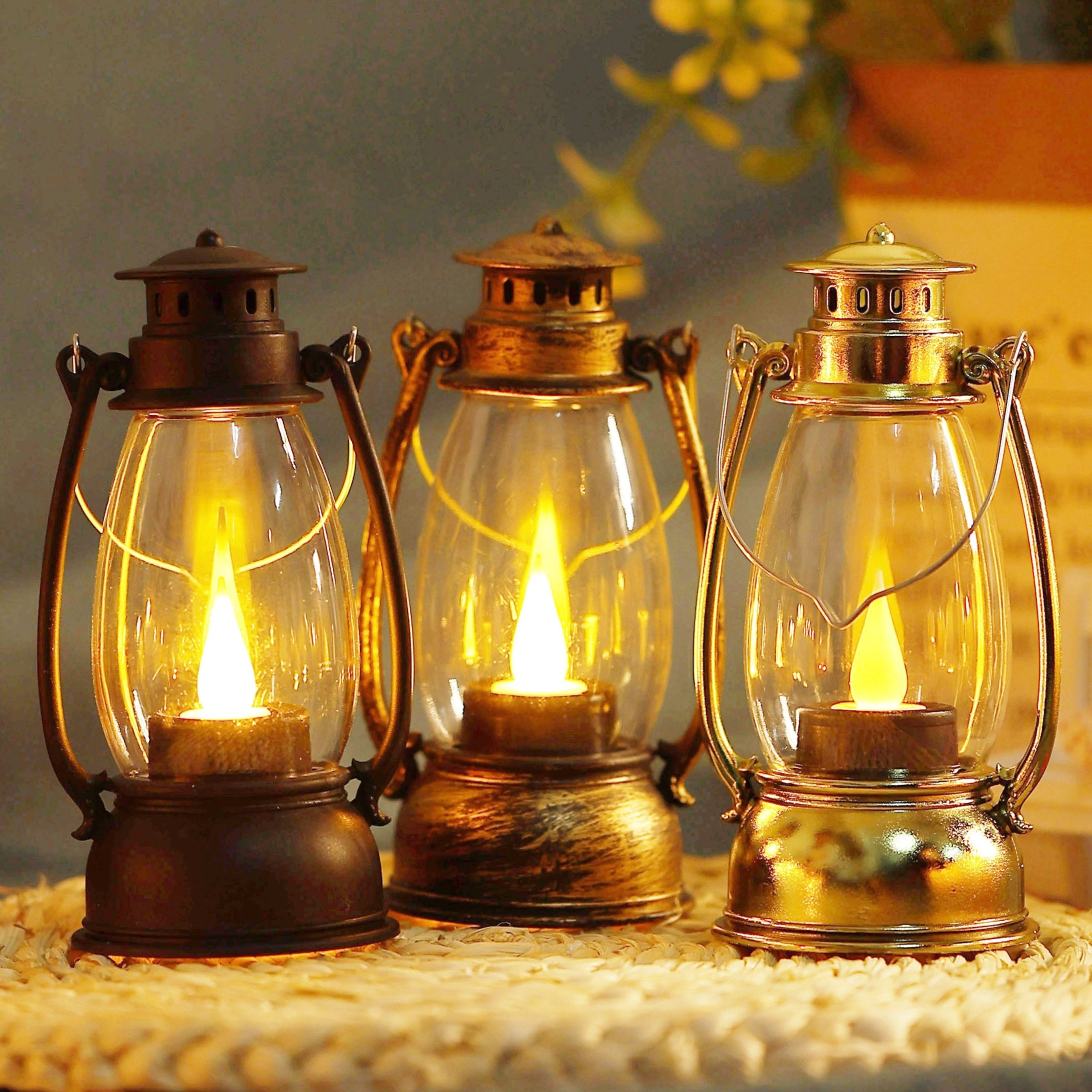 Christmas Portable Oil Lamp Battery Powered Vintage Led Night
