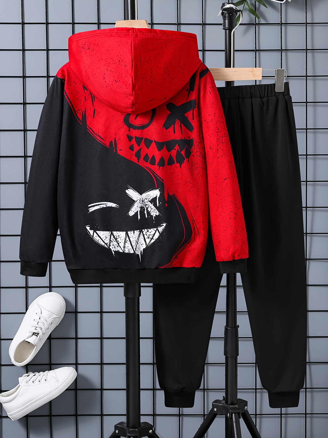 Boy's Chicken Chaser Print Outfit, Jacquard Hoodie & Jogger Pants