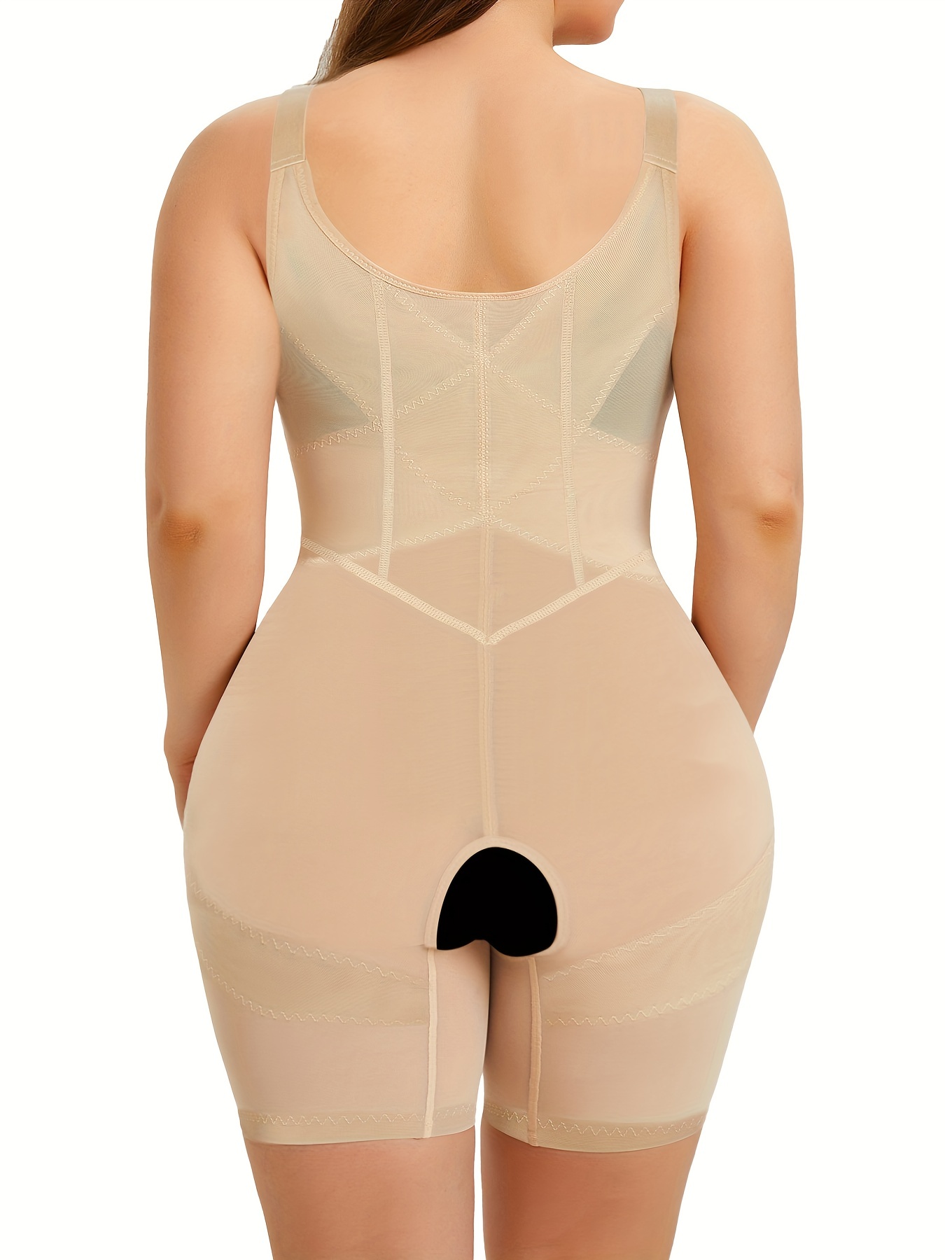 Plus Size Full Body Shaper Open Bust Slimmer Corset Shapewear, Women's Plus  Adjustable Tummy Control Thigh Slimmer Bodysuit