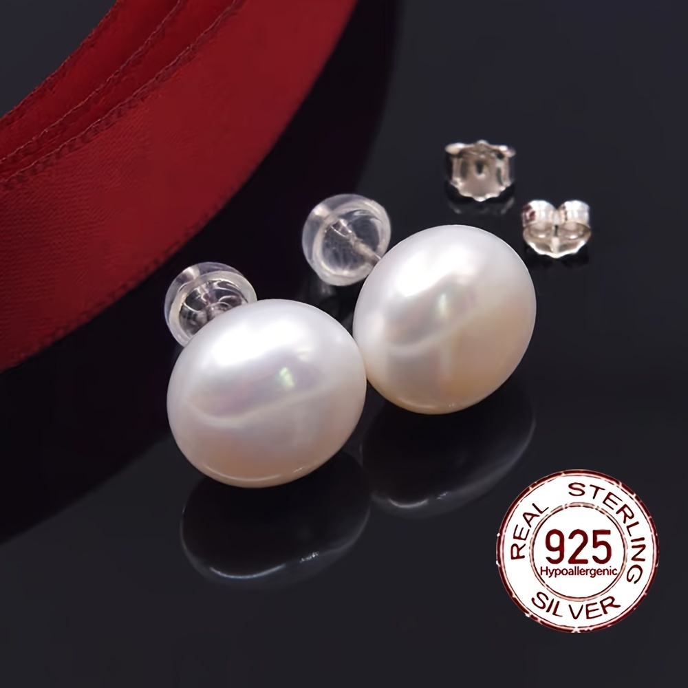 

925 Sterling Silver Freshwater Pearl Design Stud Earrings Elegant Vintage Style Delicate Female Gift With Gift Box