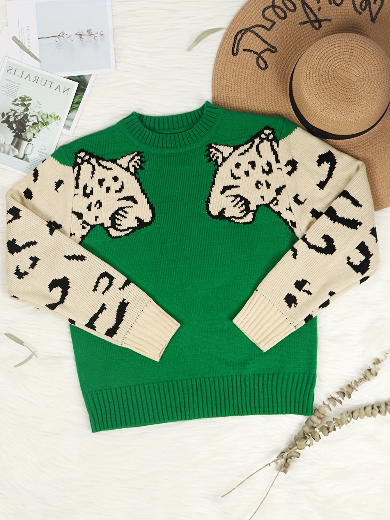 Green on sale leopard sweater