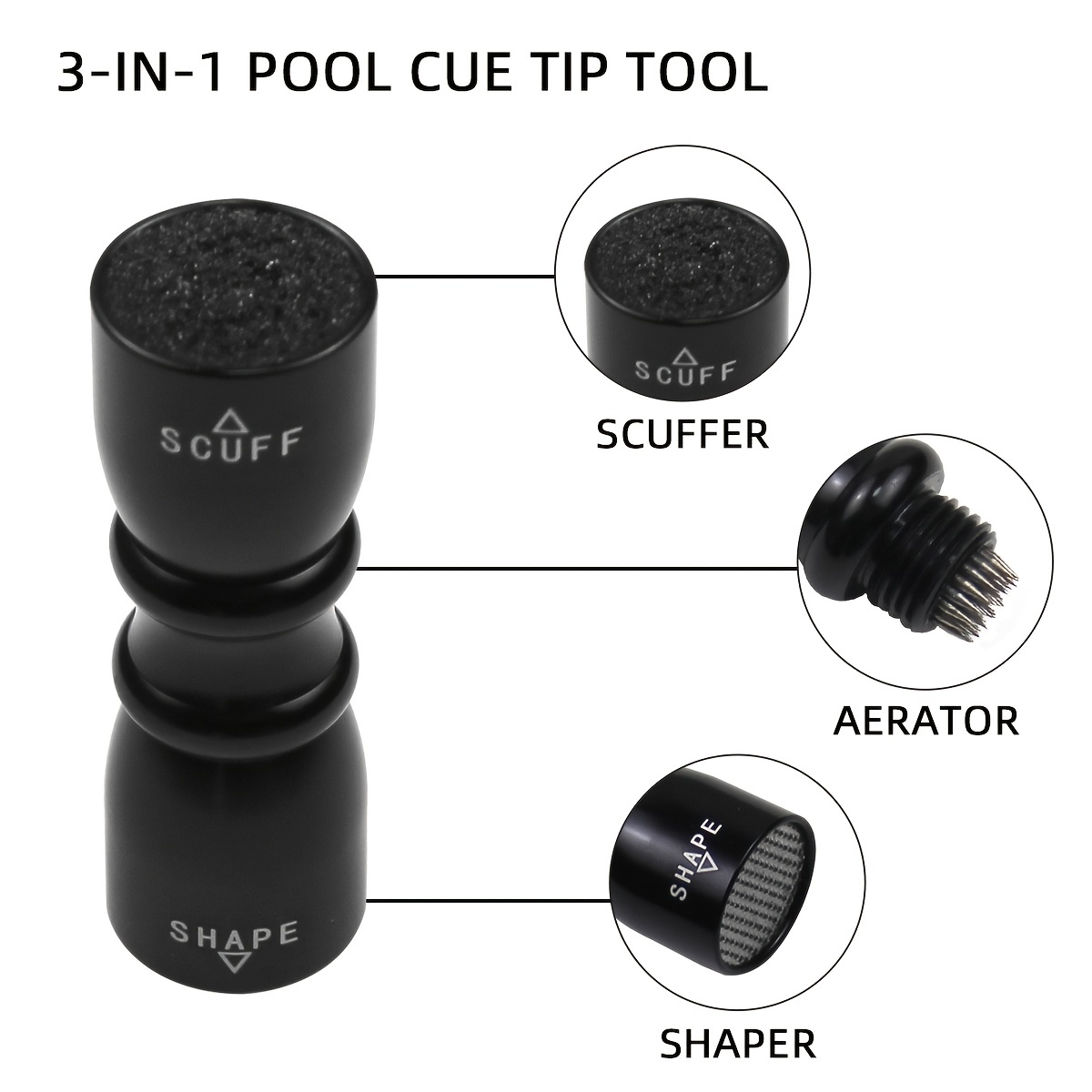 Pool Cue Tip Shaper, Outils de réparation de bâton de billard 3 en