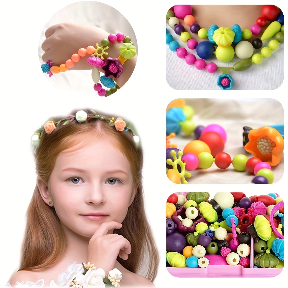 Creative Kids Girl DIY String Beads Toys Intelligence Puzzle Games Jewelry  Necklace Ring Bracelet Making Kit Cordless Pop Bead Craft Gift 100pcs