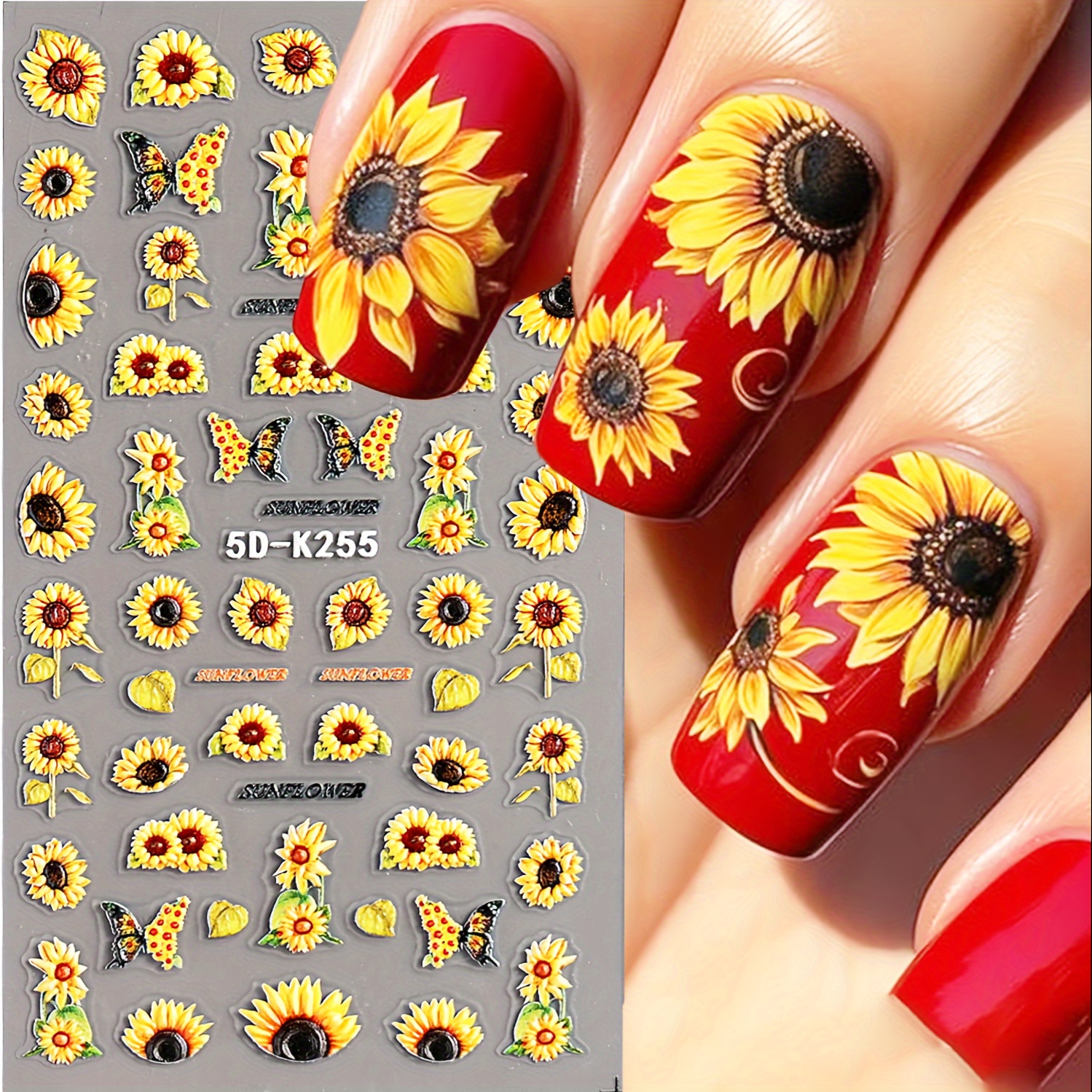 

1pc Sunflower Three-dimensional Embossed Nail Art Stickers Nail Stickers Fingertip Art