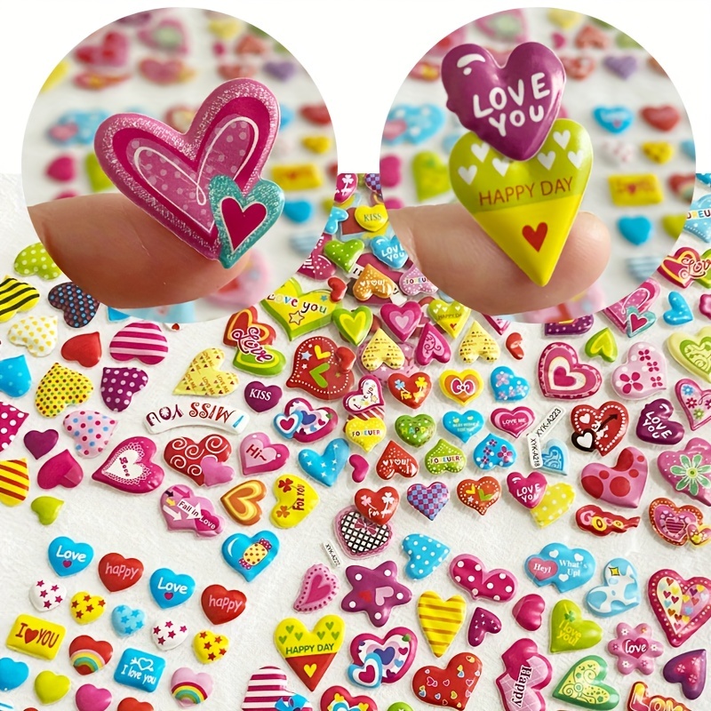 6/8/10/12 Sheets Pink Love Heart Stickers Cute 3D Cartoon Girls Kids  Birthday Gift DIY Scrapbooking Decor Teacher Reward Sticker