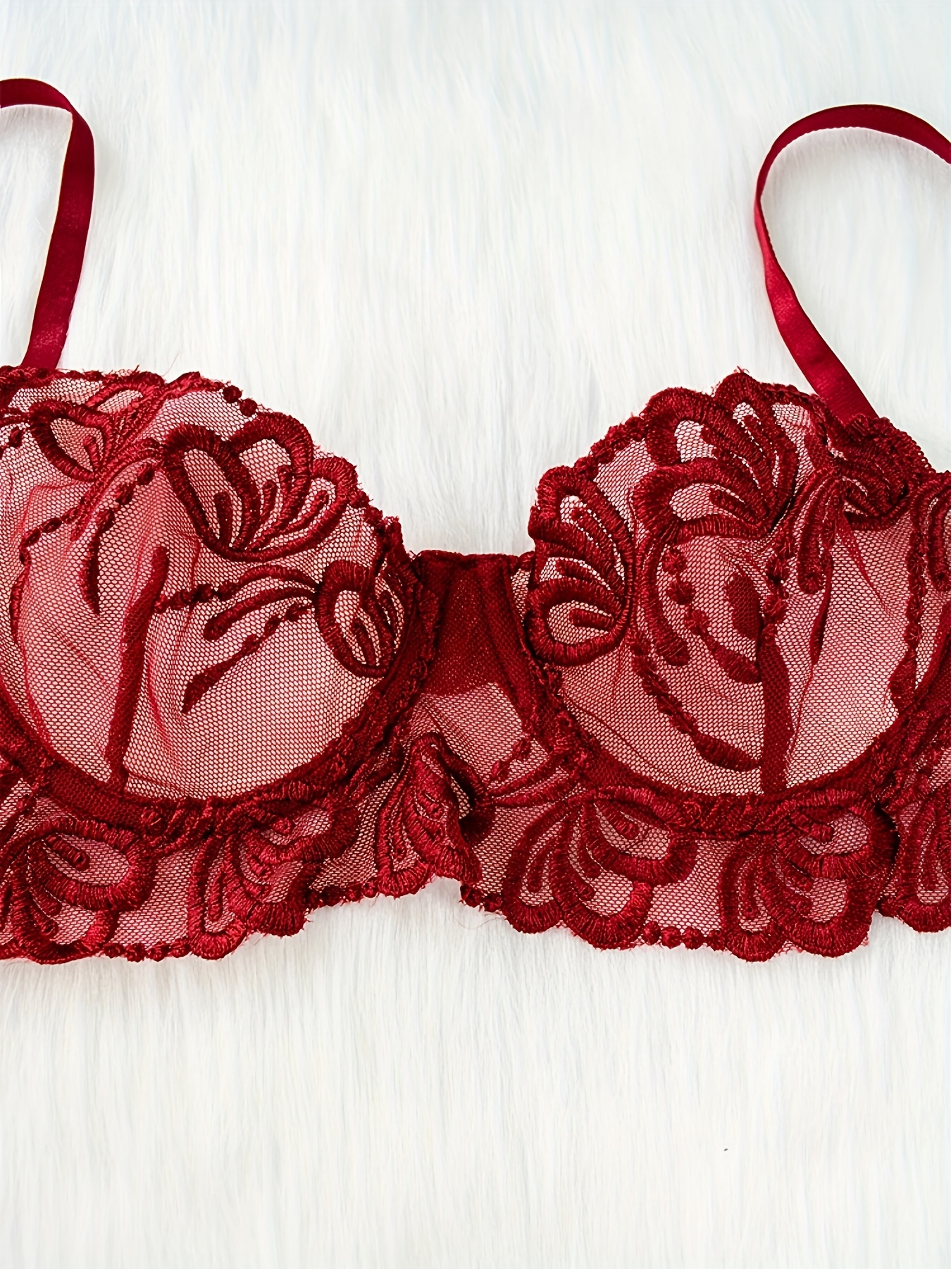Mesh\satin Red lace lingerie set bra silk satin bralette thong panty mesh  exclusive handmade individual sewing