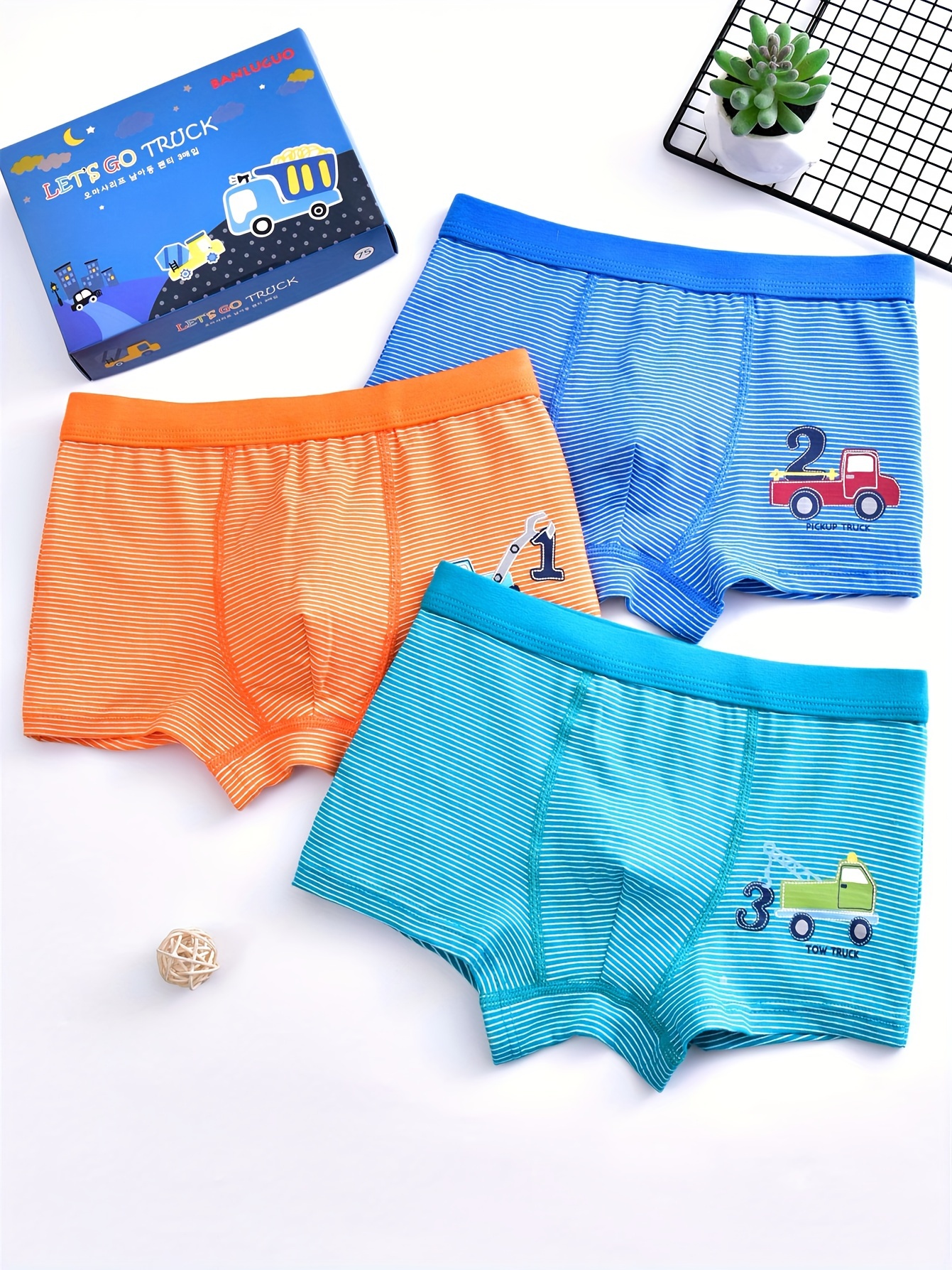 Little Boys' Underwear 3-Pack Truck Cute Animal Print Soft Cotton Briefs  Panties