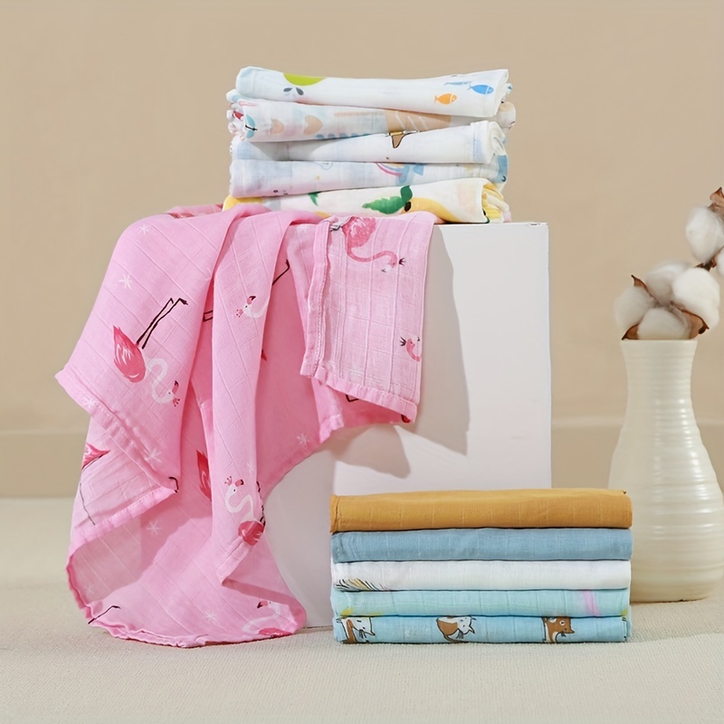 5pcs Double Layer Baby Wrap Towels, Bamboo Cotton Print
