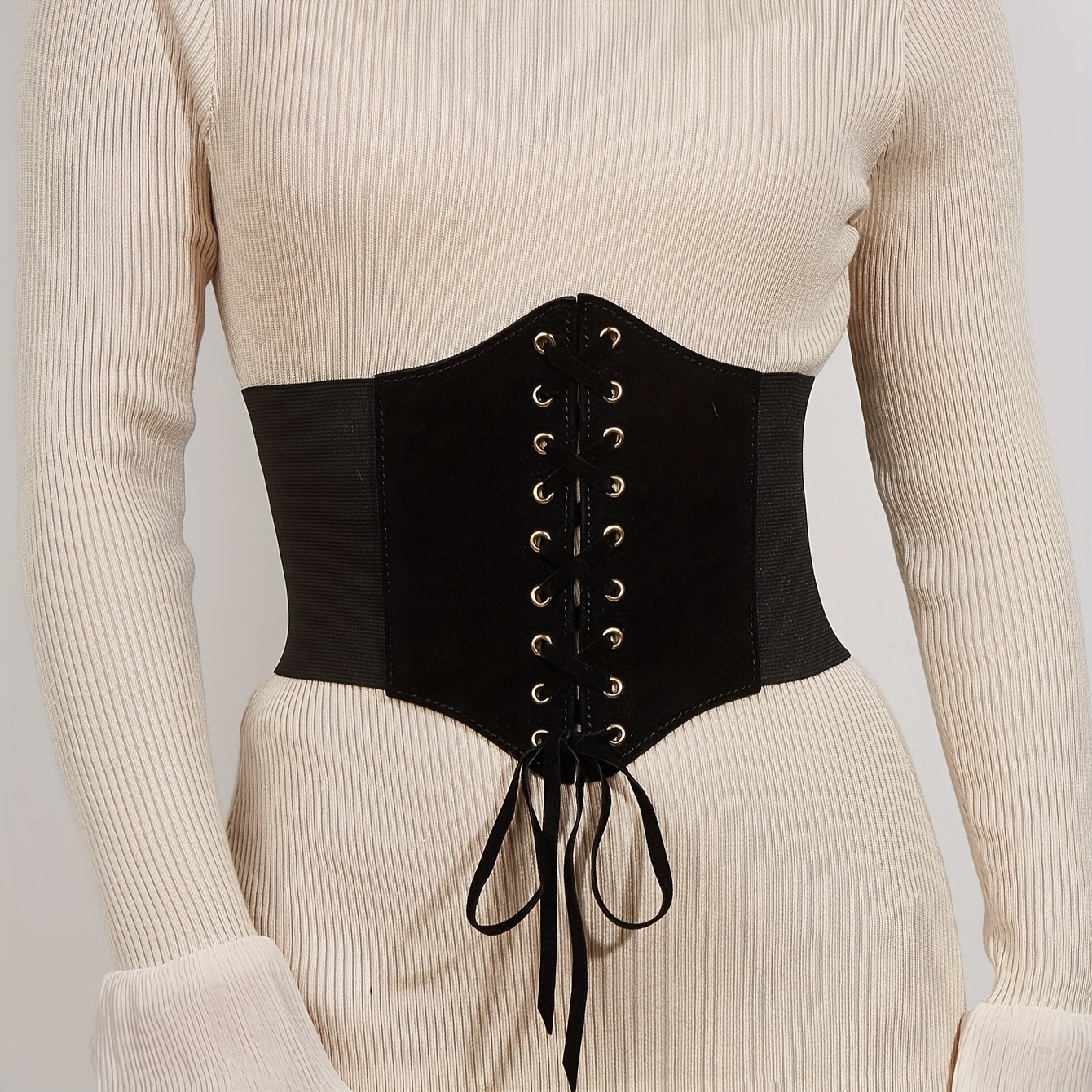 Solid Color Corset Belts Classic Lace Bowknot Wide Waistband - Temu Canada