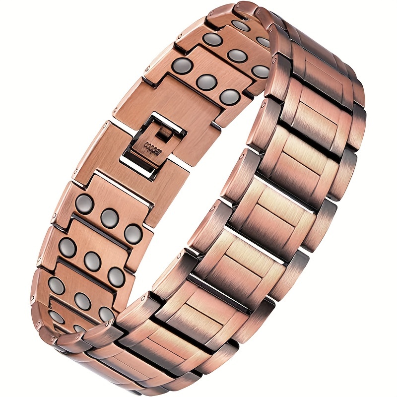 

1pc Copper Magnetic Bracelet For Men, Men's Copper Bracelet With 3x Ultra Strength Magnets (3500 Gauss Each), Unique Folding Clasp Wristband Brazaletes With Adjustment Tool And Jewelry Gift