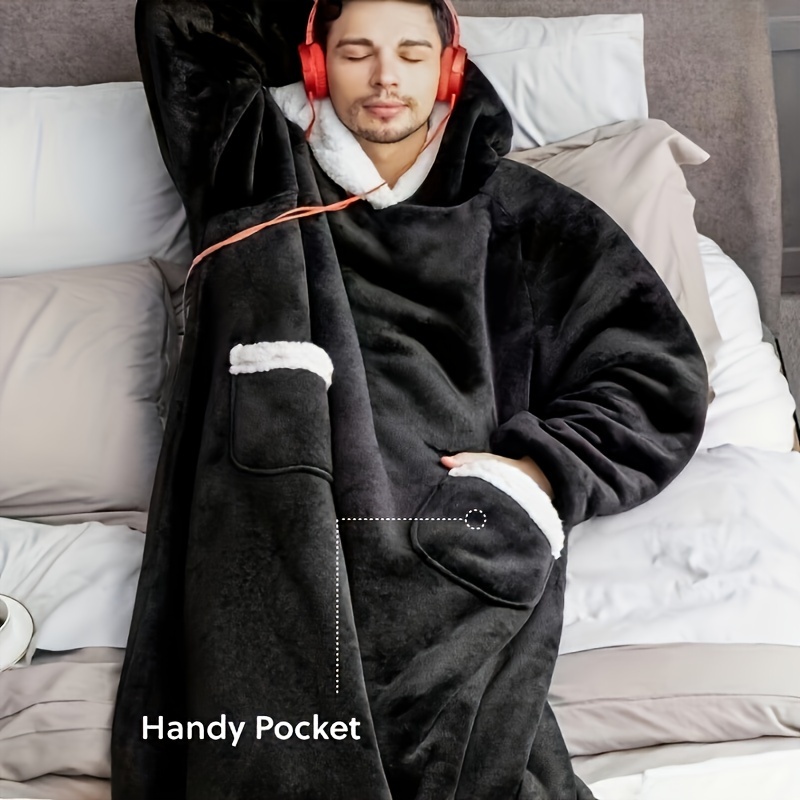 Wearable Blanket Hoodie, Oversized Flannel Sherpa Blanket Sweatshirt Warm  Cozy Hoodie Blanket with Giant Pocket for Adults