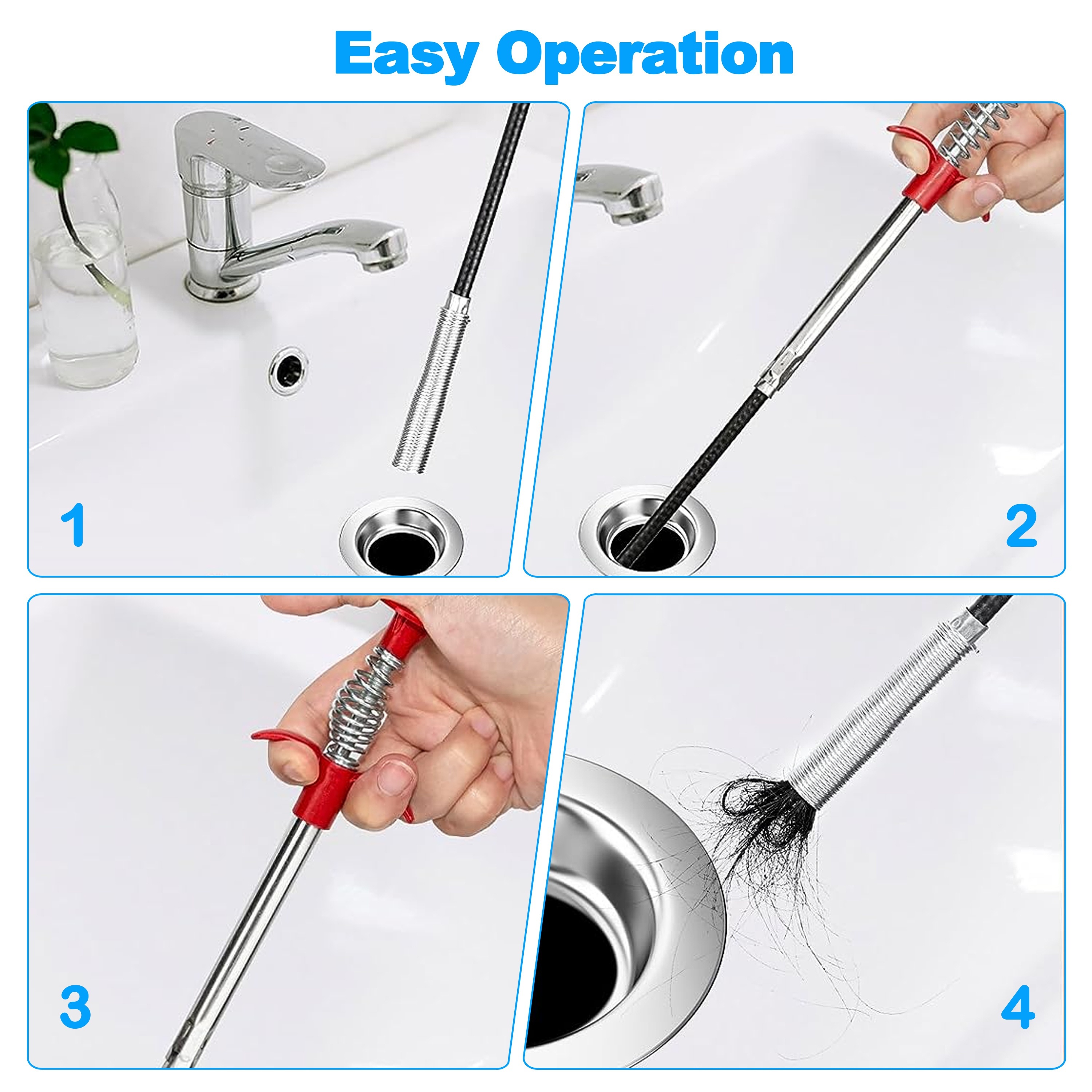 Drain Snake Hair Clog Remover, Cleaning Tool Kit for Kitchen Sink Bathtub  Shower
