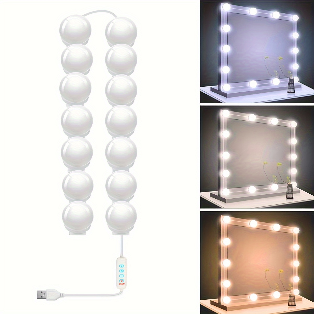 Espejos de maquillaje ovalados con luz LED con lupa desmontable, montaje en  la pared, antivaho, regulable, 3 ajustes de luz, espejo inteligente sin
