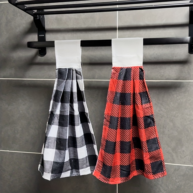Black and White Buffalo Plaid Hanging Towel With Holder -  in 2023