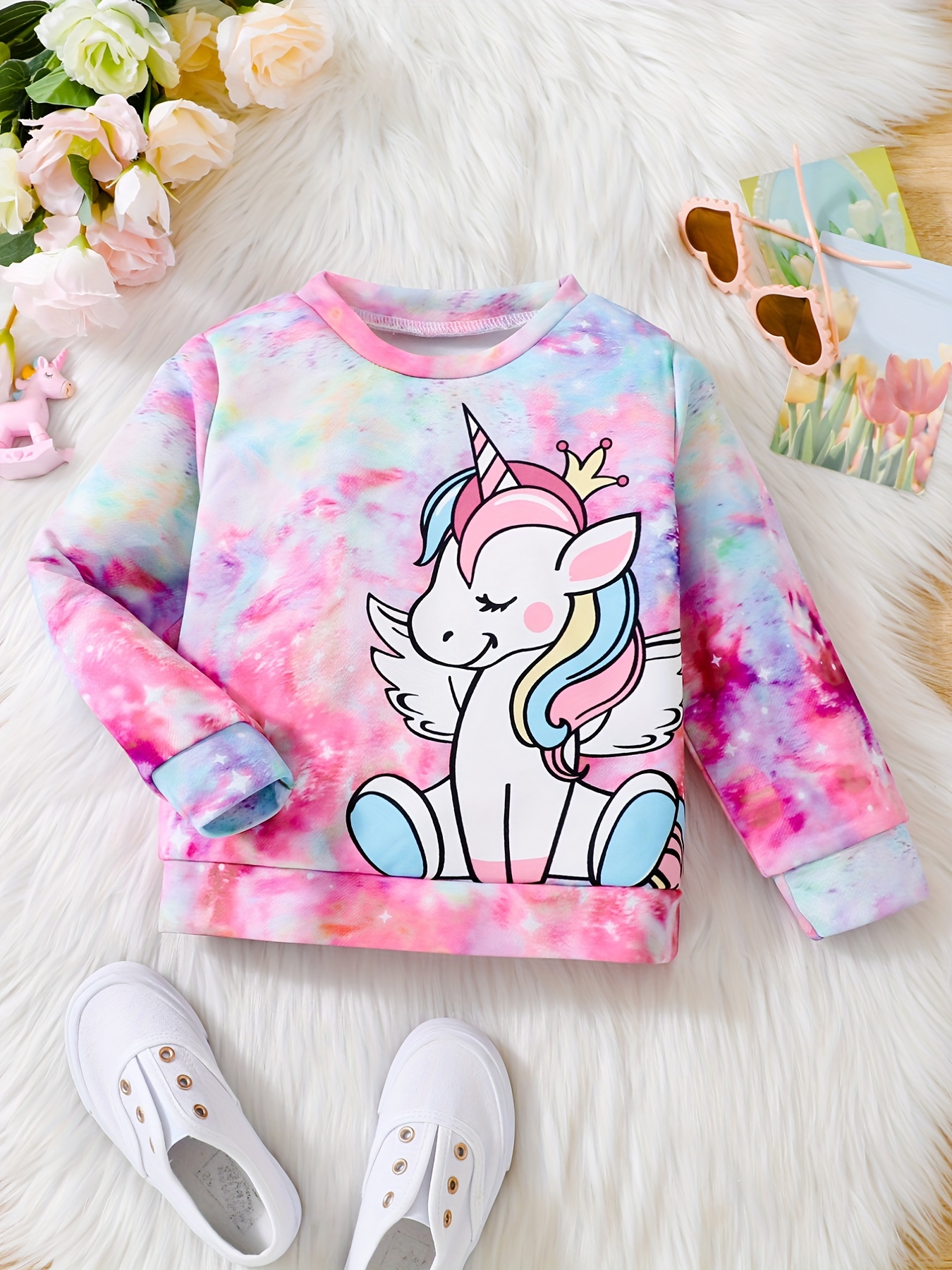 unicorn girls sweater 10 medium m pink soft fuzzy sequins lashes 3d fantasy  s22