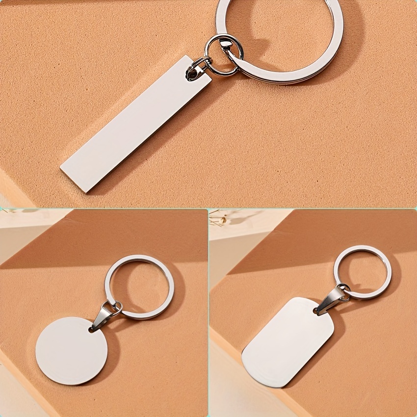 

1pc Round/rectangle Blank Keychain, Silvery Stainless Steel Key Ring, Bag Backpack Charm Jewelry Accessories Friends Gift