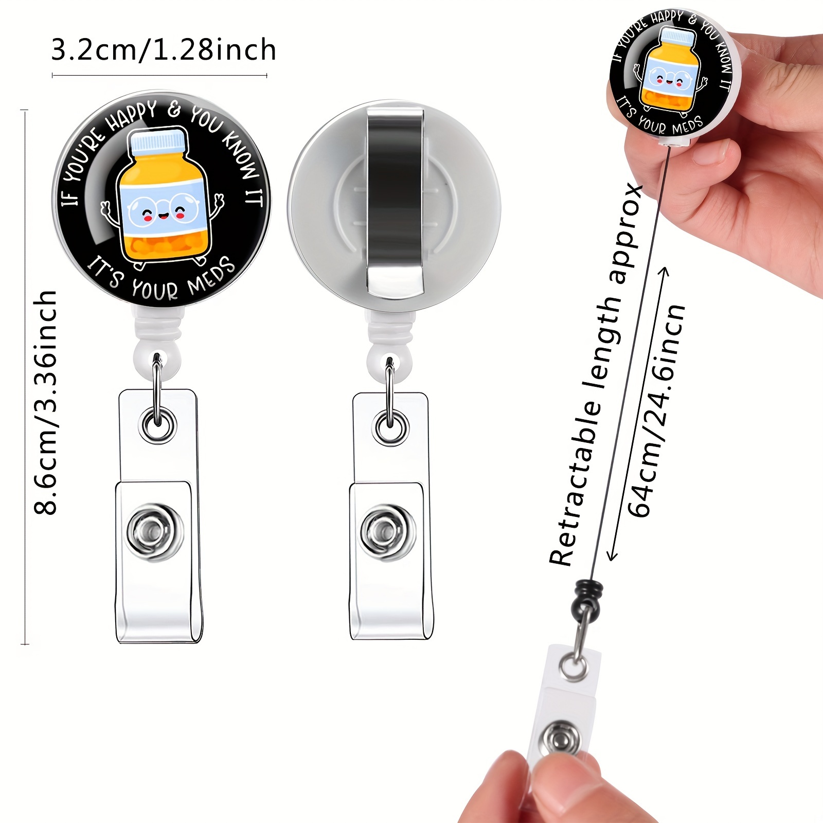 5pcs Pharmacy Badge Reel Badge Reels Retractable Badge Holders With Clip,  ID Badge Holders Retractable Perfect For Office Workers, Students, And Nurse