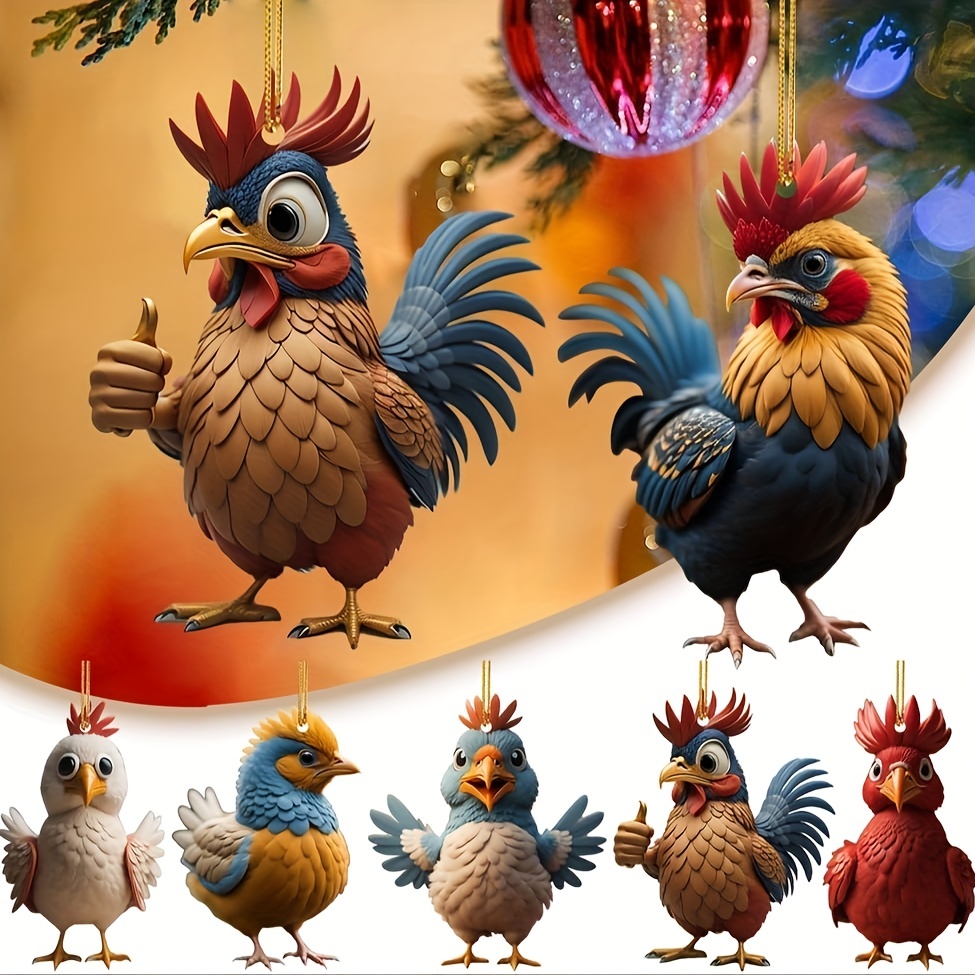 Ornamento da galinha do Natal - Ornamento acrílico do cair do galo