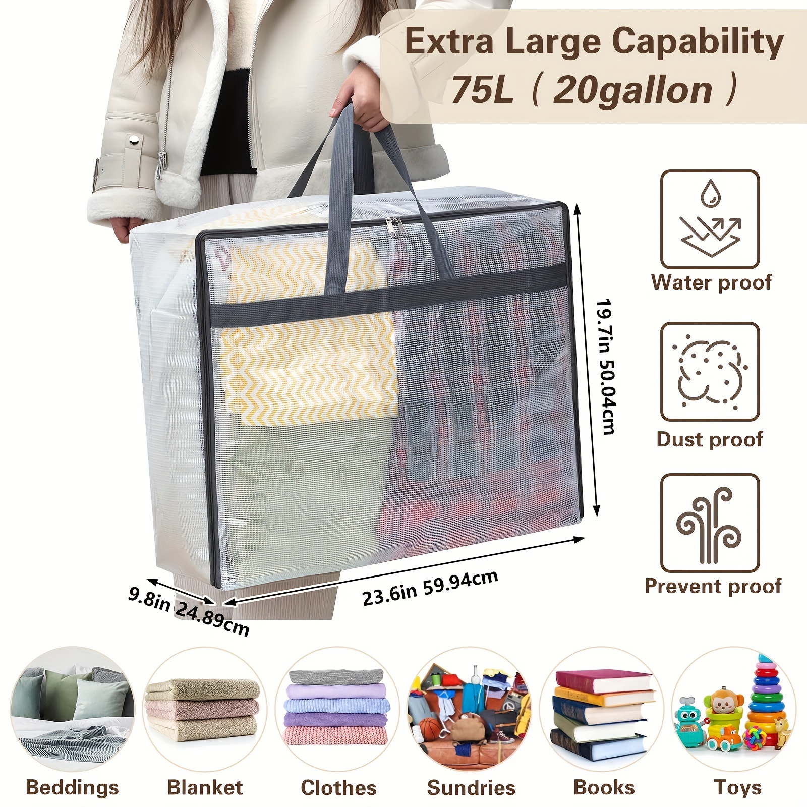 3PCS Large Handy Storage Bag, Underbed Storage Bag, Foldable & Durable  Clothes Storage Bags with Handle, Closet Organizer for Duvets, Blankets,  Pillow