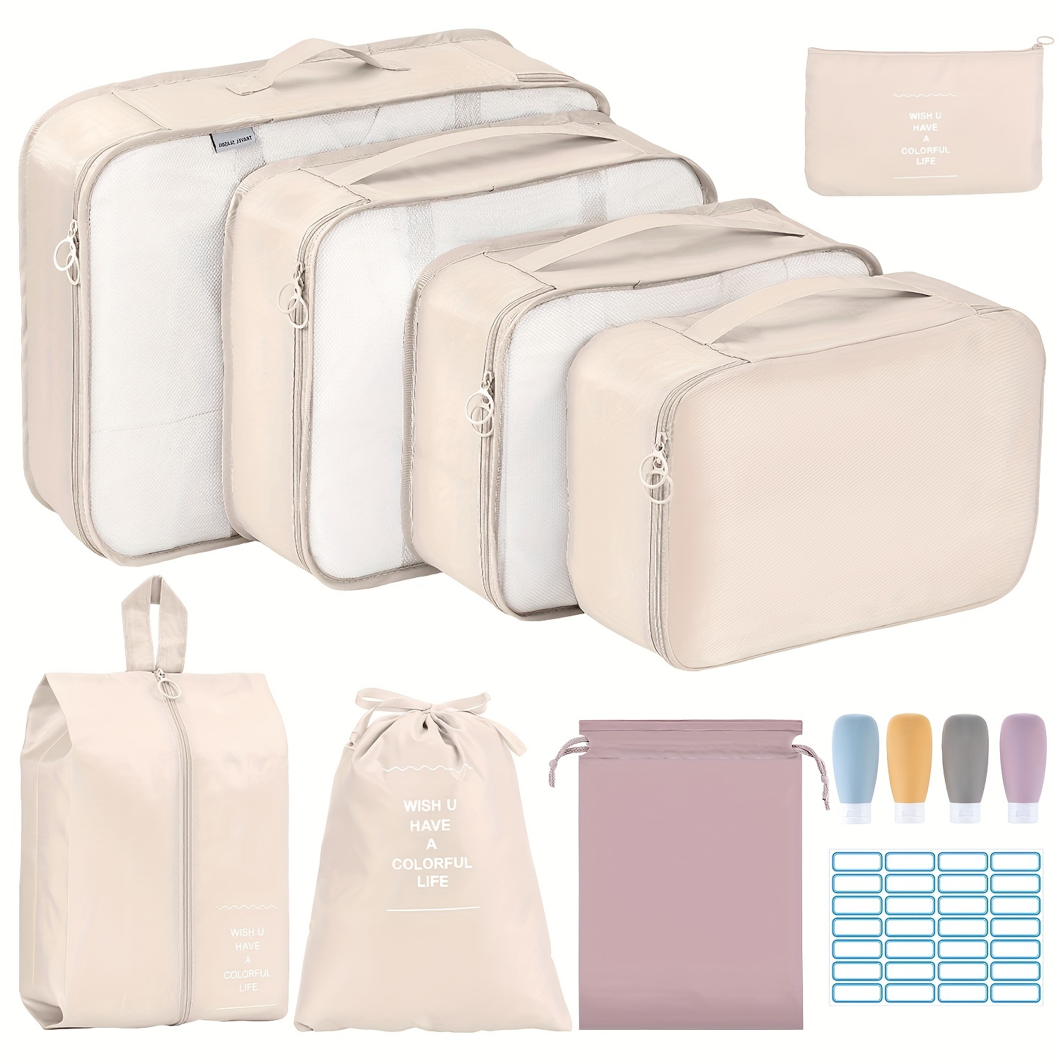  Organizador de equipaje de viaje, 6 bolsas esenciales de viaje  en bolsa, bolsa de almacenamiento impermeable para artículos de tocador y  cosméticos, con cremallera, bolsa organizadora de zapatos, juego de 6 (
