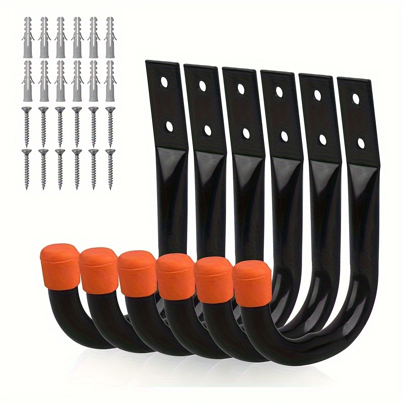 6pcs Heavy Duty Garage Hooks For Hanging, Large Garage Storage Hooks For  Extension Cord Tool Cable, Orange Wall Mounted J-shaped Utility Hooks With  Wa