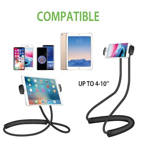 Lazy Cell Phone Mount Hanging On Neck,  Flexible Long Arms Mobile Phone Stand, Free Rotating Cell Phone Holder Clip Bracket For Desk Bed