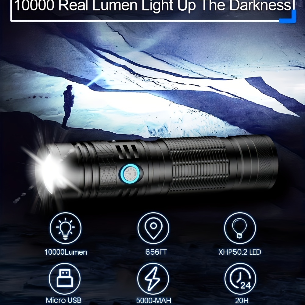 Lampe Torche LED 10000 Lumens Batterie 5000mAh Ultra Puissante