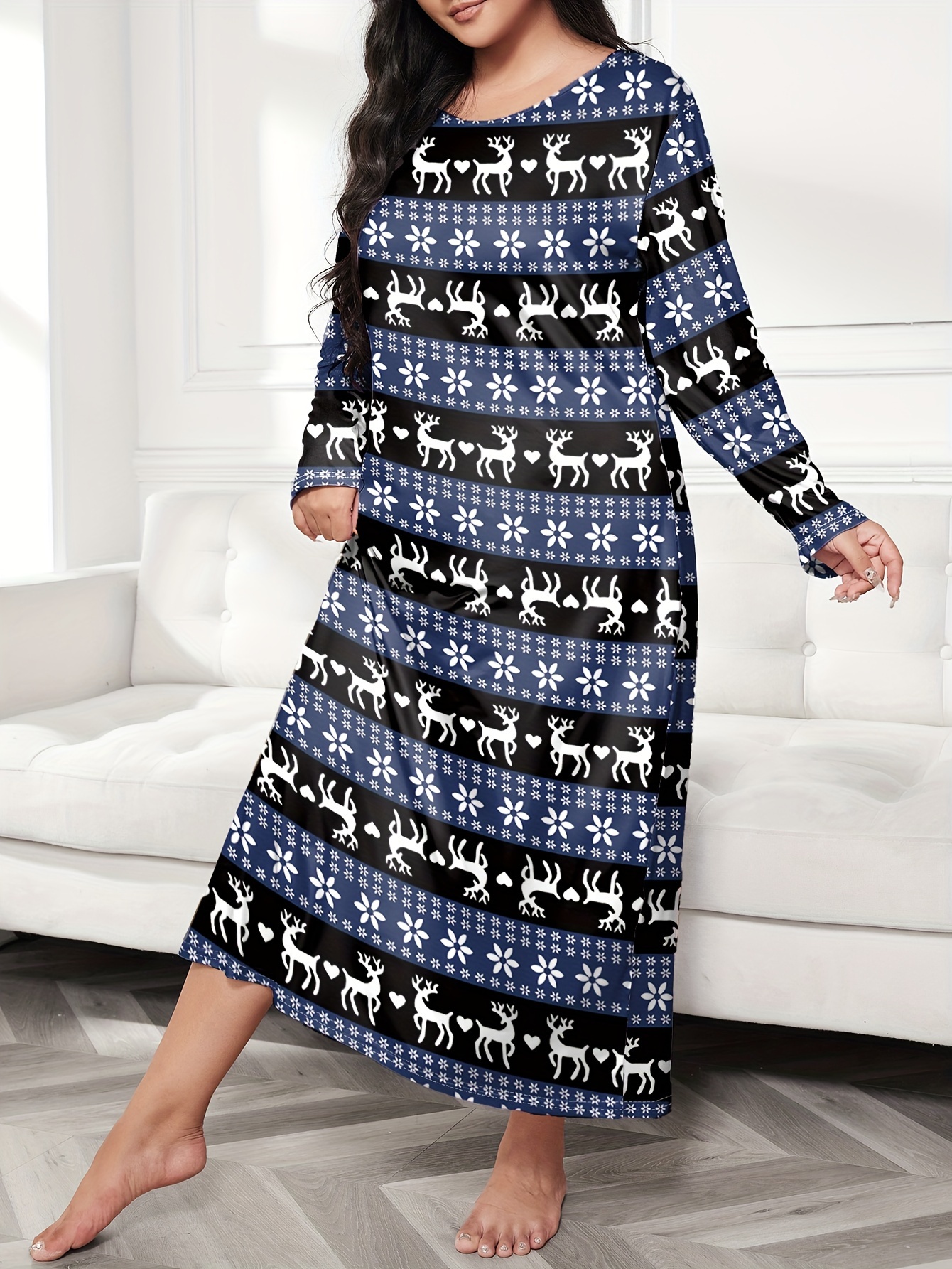 Plus Size Christmas Casual Lounge Dress Women's Plus Elk - Temu