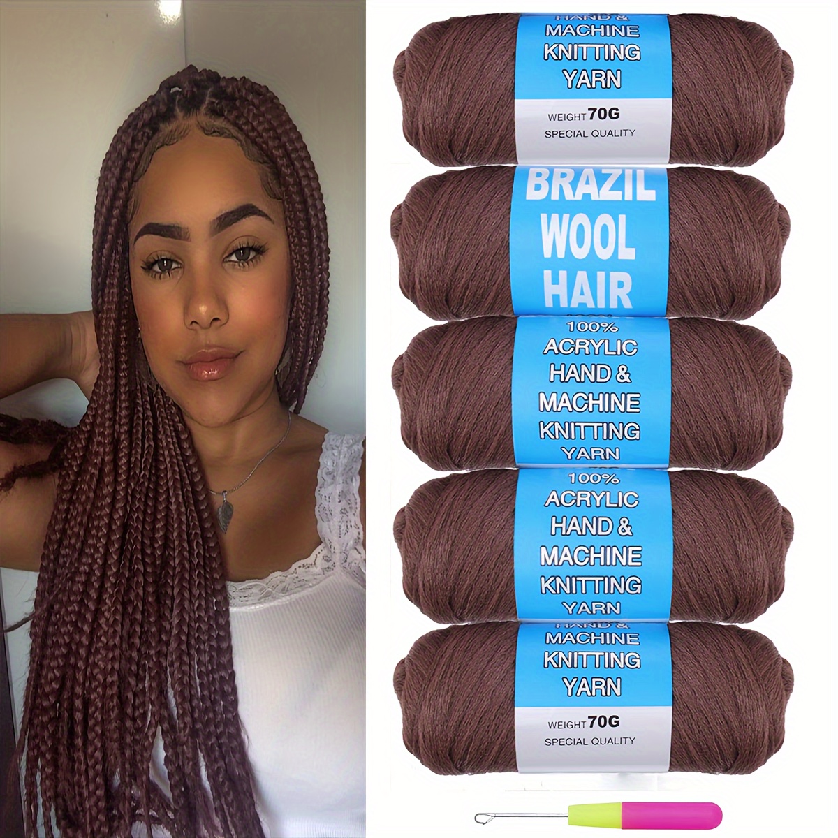 Black Brazilian Wool Hair Acrylic Yarn African Synthetic - Temu