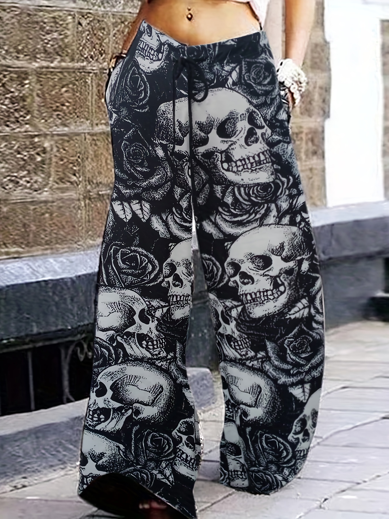 Skull Halloween Elastic Waist Casual Sports Pants Fleece - Temu