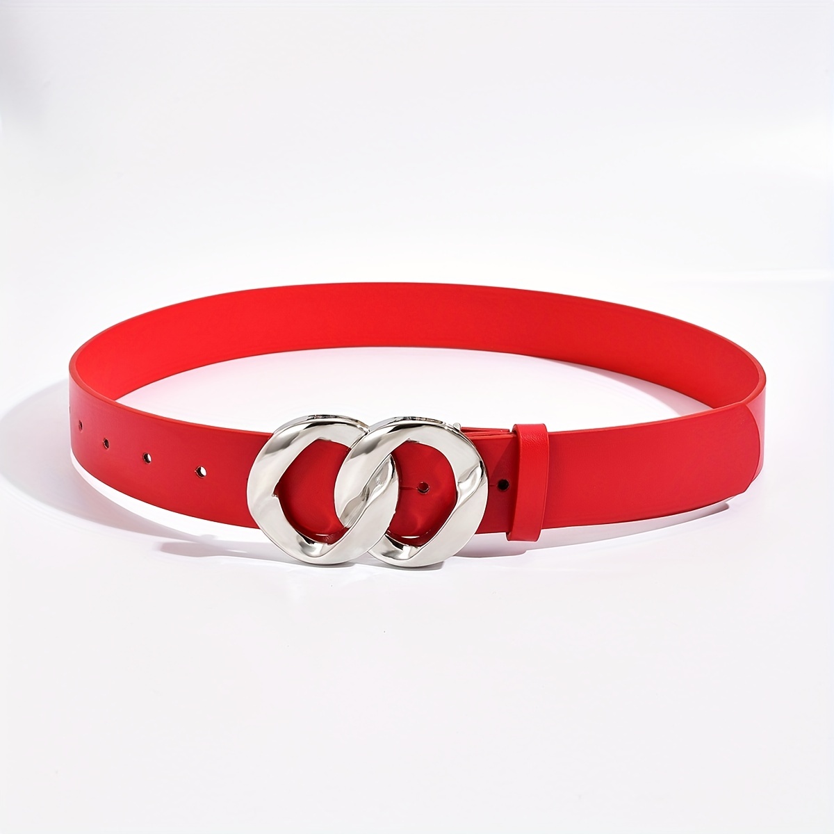 Geometric Double Ring Buckle Belt Stylish Solid PU Leather Belt Girdle