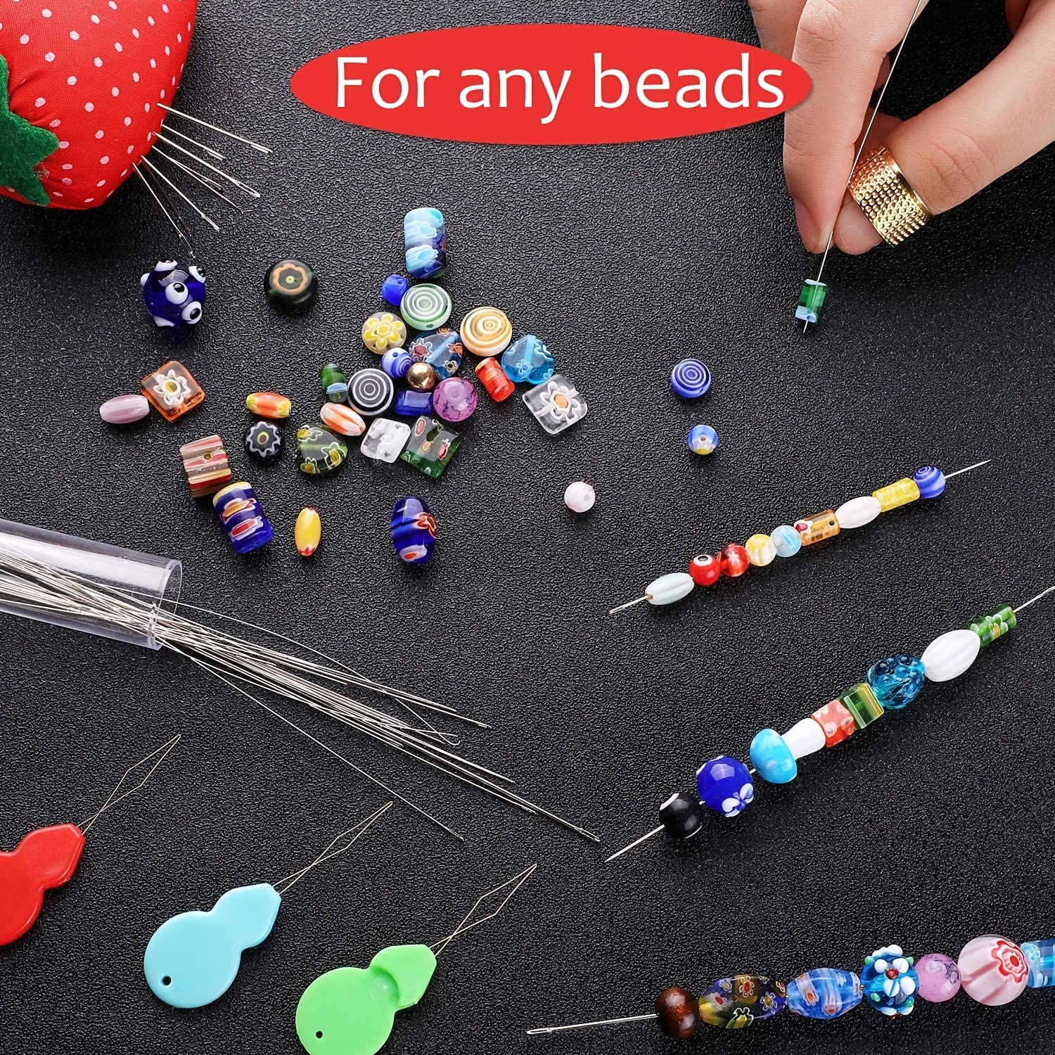 34pcs/set Beading Needles Central Opening Curved Set Needle Threader Ring  For DIY Beading Sewing Practical Convenient Jewelry Making Tool