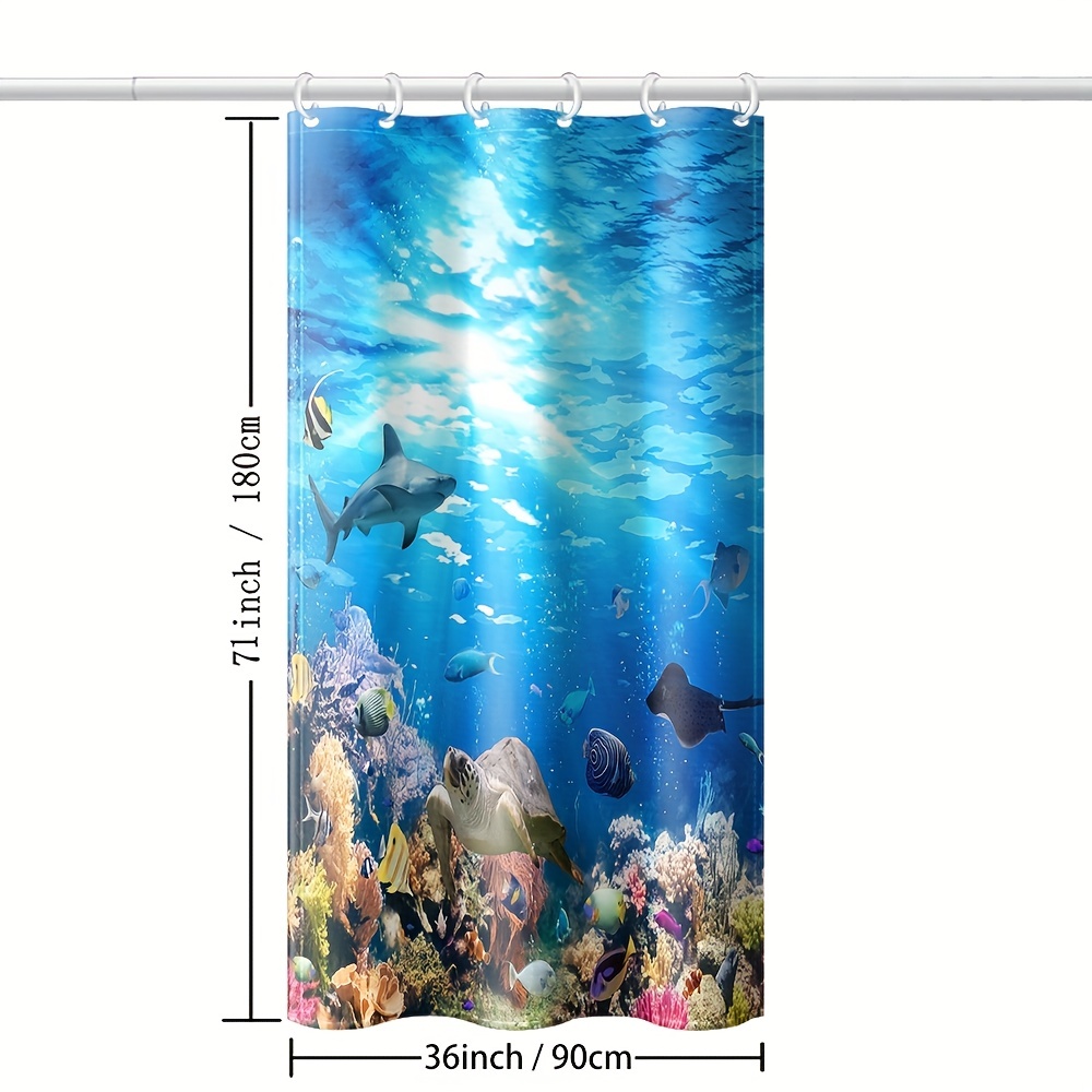 Blue Undersea World Shower Curtain Sea Fish Themed Bathroom - Temu Canada