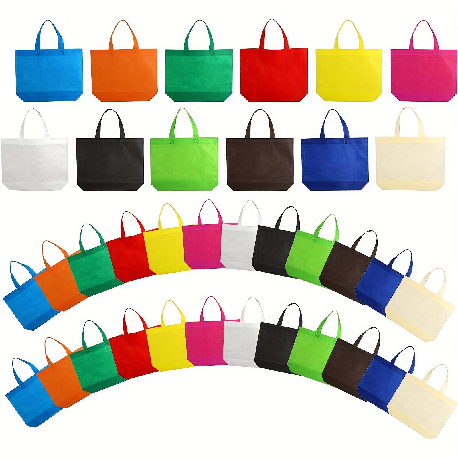 10 Pack Non Woven Reusable Shopping Bags with Handles, Fabric Tote for  Favors, 5 Colors (15 x 12.5 In)