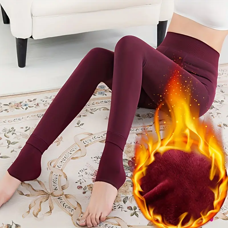 Womens Footless High Waist Thermal Stirrup Leggings Solid Color