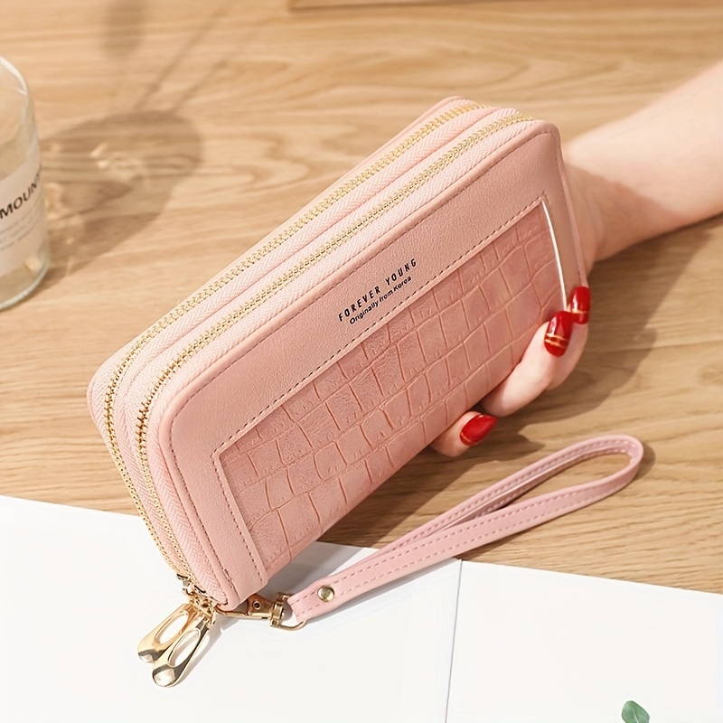 Cartera Larga Con Doble Cremallera Para Mujer, Monedero De Embrague Con  Relieve A La Moda, Tarjetero Y Bolsa Para Teléfono Móvil - Bolsas Y  Equipaje - Temu