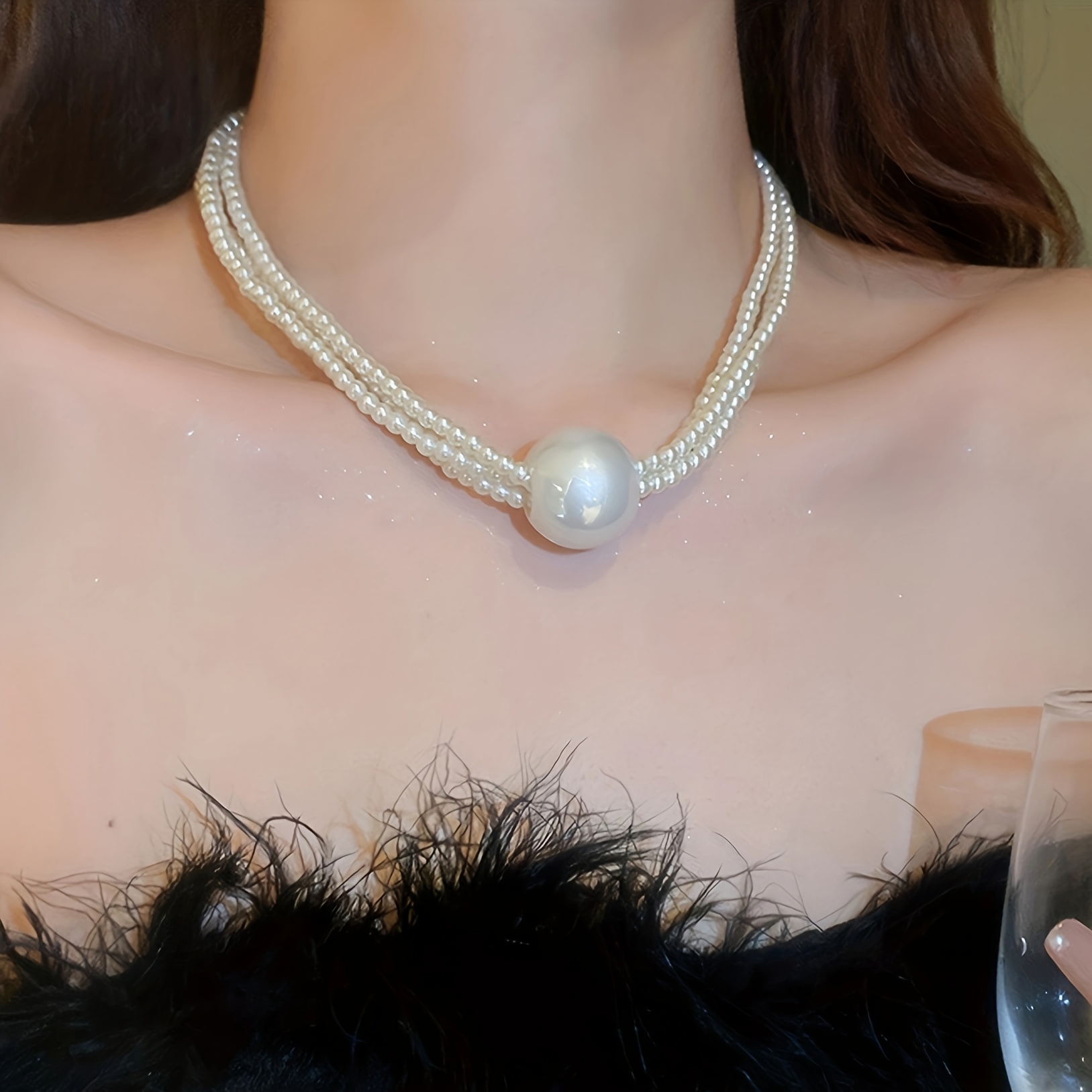 1pc 女性のファッションネックレス三層模造パール鎖骨チェーン