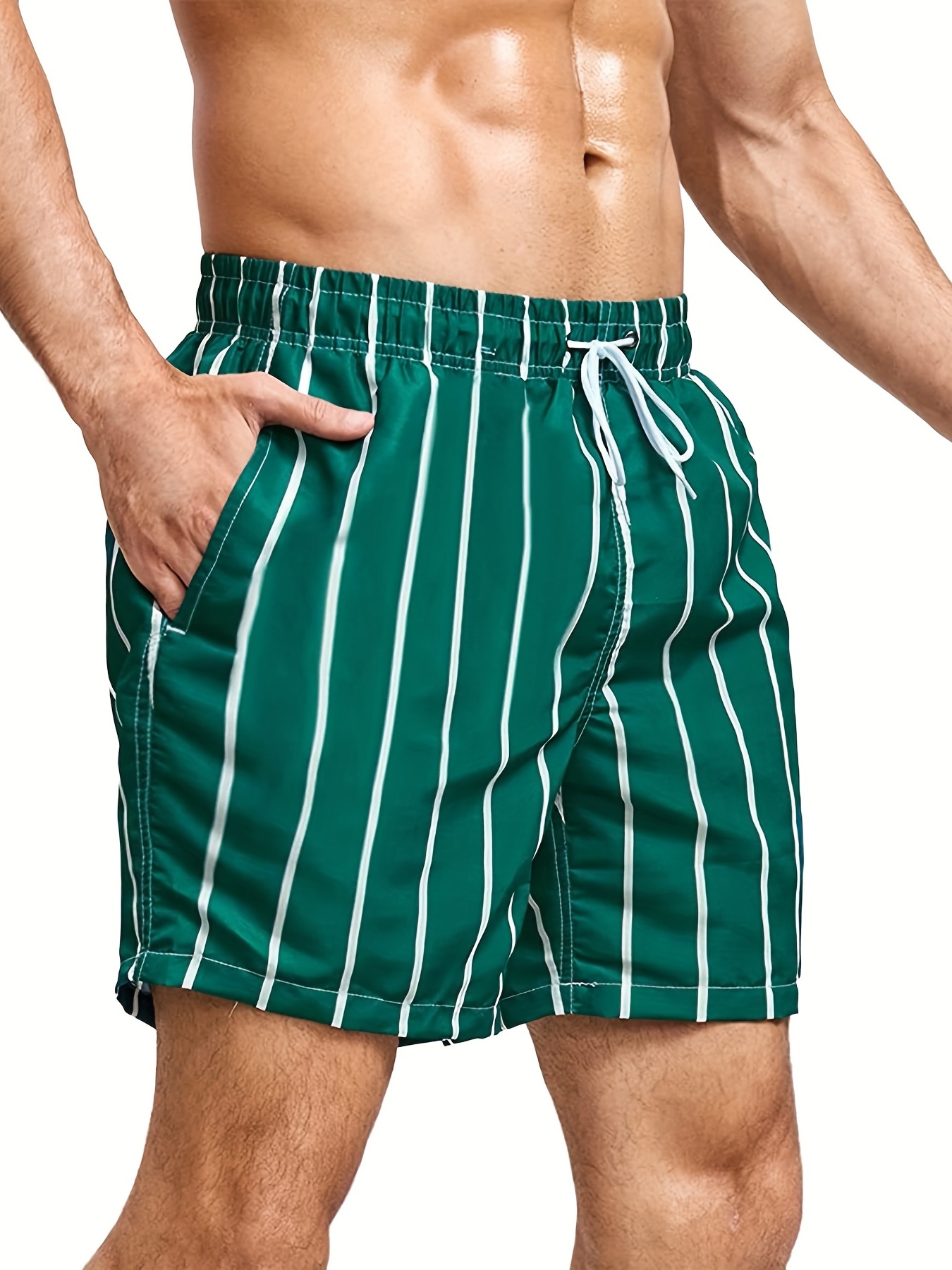 Men's Plus Size Fully Print Stripe Pattern Shorts Beach Pants Holiday  Shorts, Elastic Drawstring Sports Short Pants